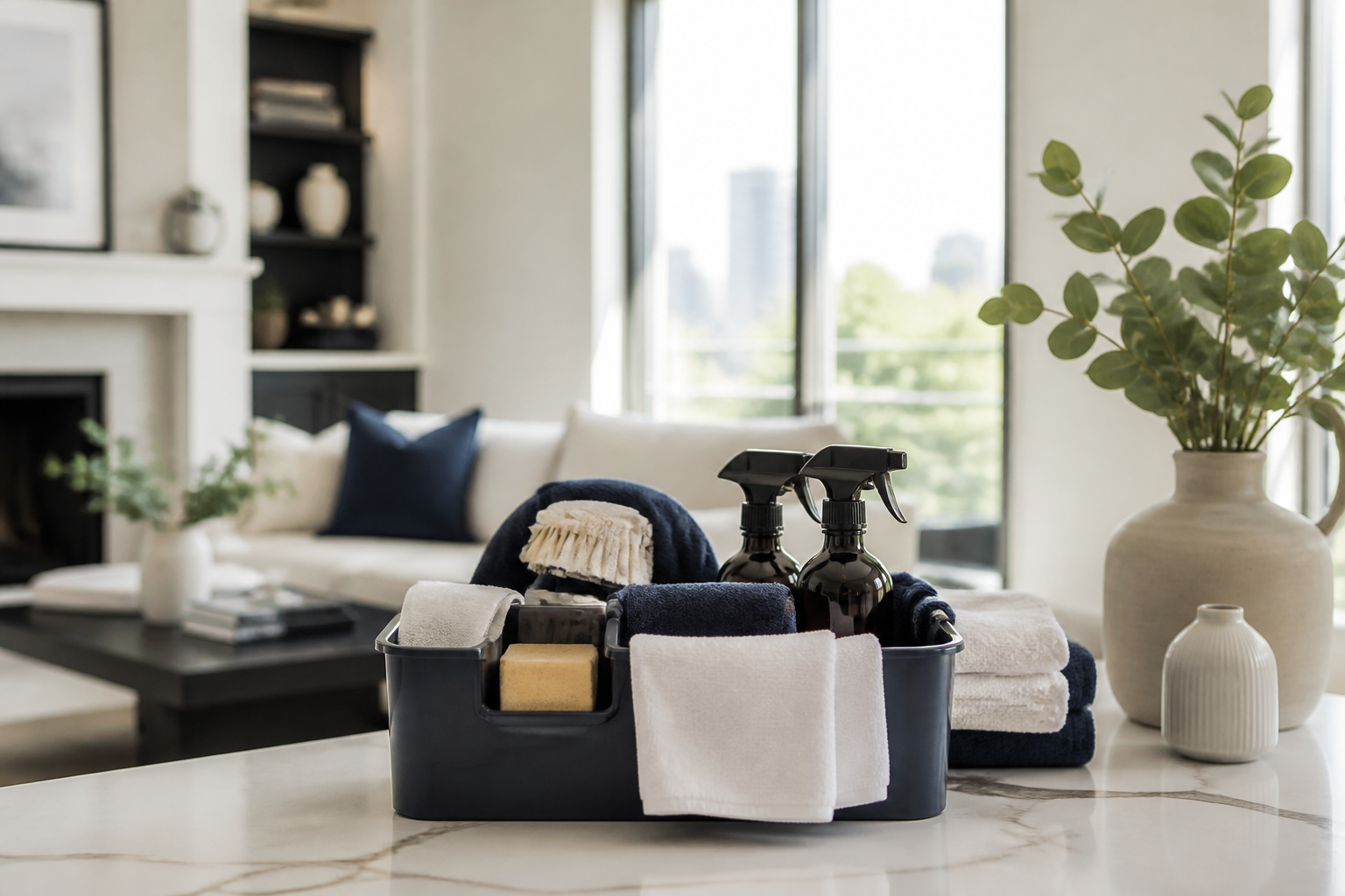 Cleaning caddy ready for a Houston home